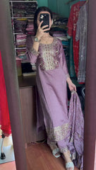 Embellished Chinon Silk Purple Color Salwar Suit