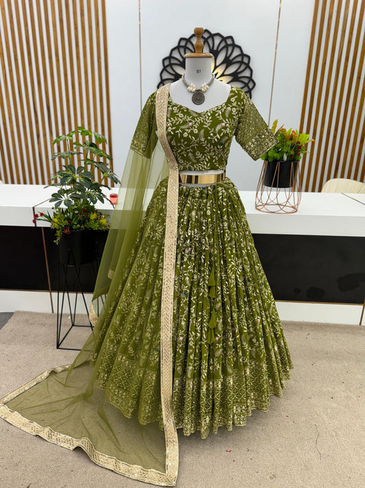 Bollywood Style  Sequence Work Green Color Lehenga Choli