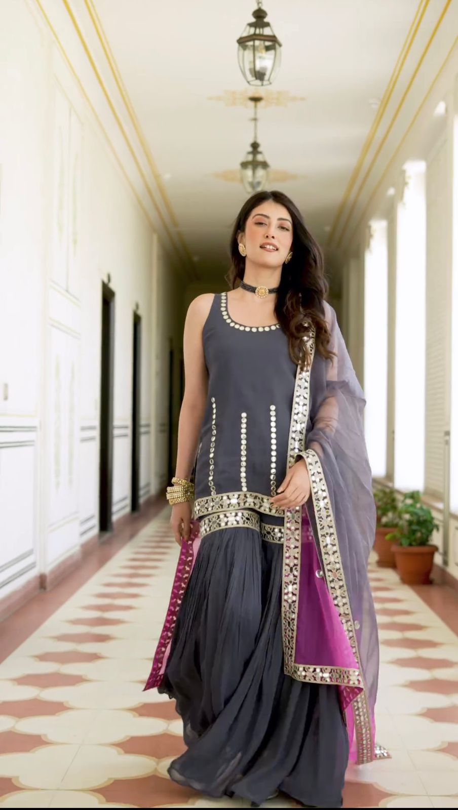 Fantastic Sequence Work Grey Color Sharara Suit