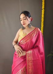 Ceremony Wear Copper Weaving Pink Color Silk Saree