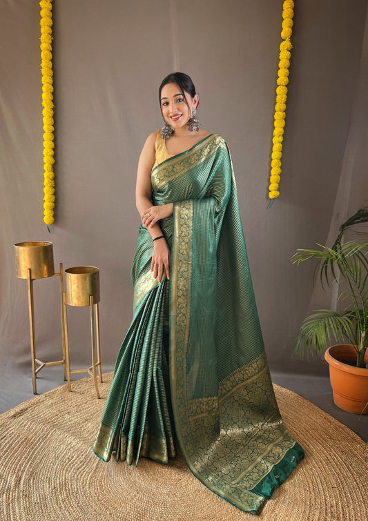 Ceremony Wear Copper Weaving Green Color Silk Saree