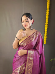 Ceremony Wear Copper Weaving Wine Color Silk Saree