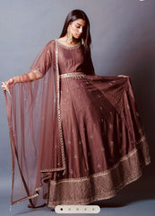 Function Wear Brown Color Embroidery Work Anarkali Gown