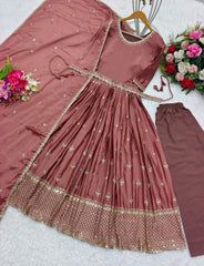 Function Wear Brown Color Embroidery Work Anarkali Gown