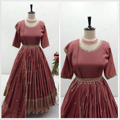 Function Wear Brown Color Embroidery Work Anarkali Gown