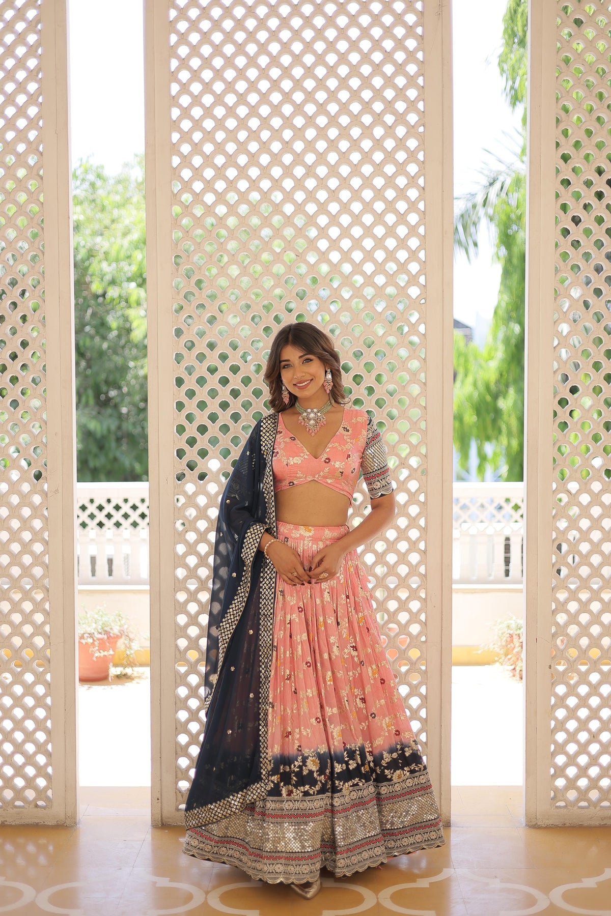 Traditional Wear Sequence Work Peach Lehenga Choli