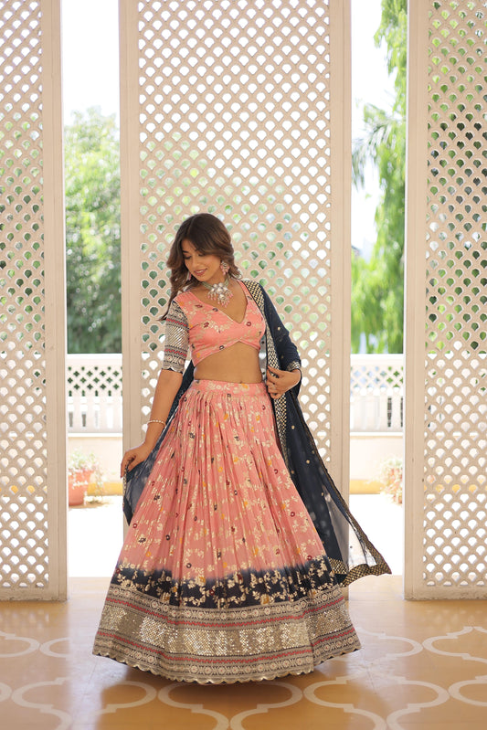 Traditional Wear Sequence Work Peach Lehenga Choli