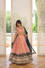 Traditional Wear Sequence Work Peach Lehenga Choli