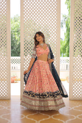 Traditional Wear Sequence Work Peach Lehenga Choli