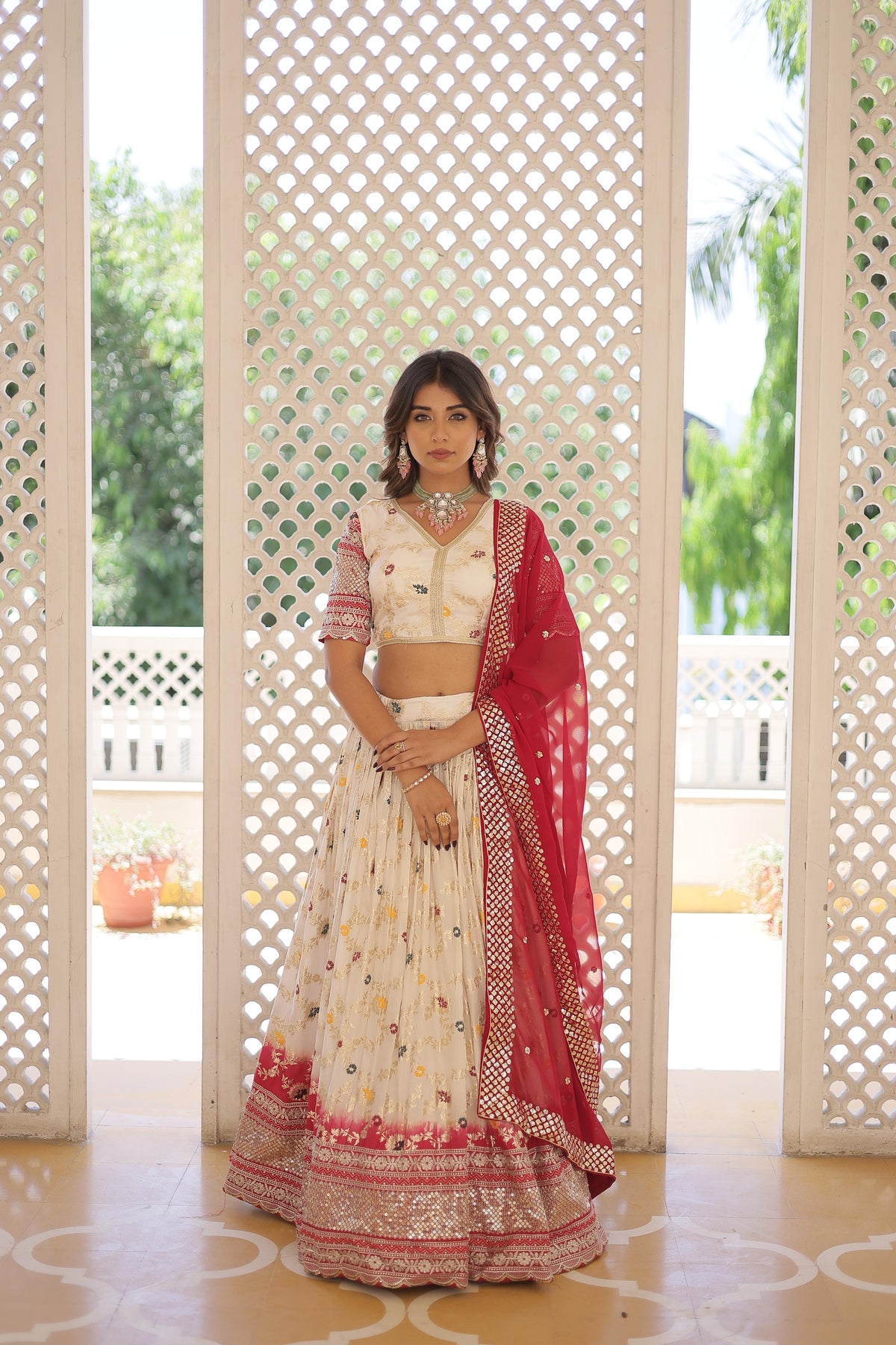 Traditional Wear Sequence Work White Lehenga Choli