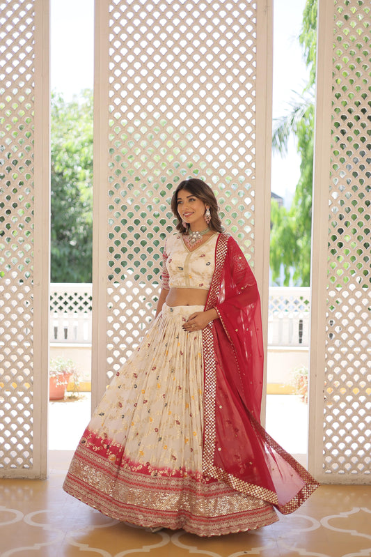 Traditional Wear Sequence Work White Lehenga Choli