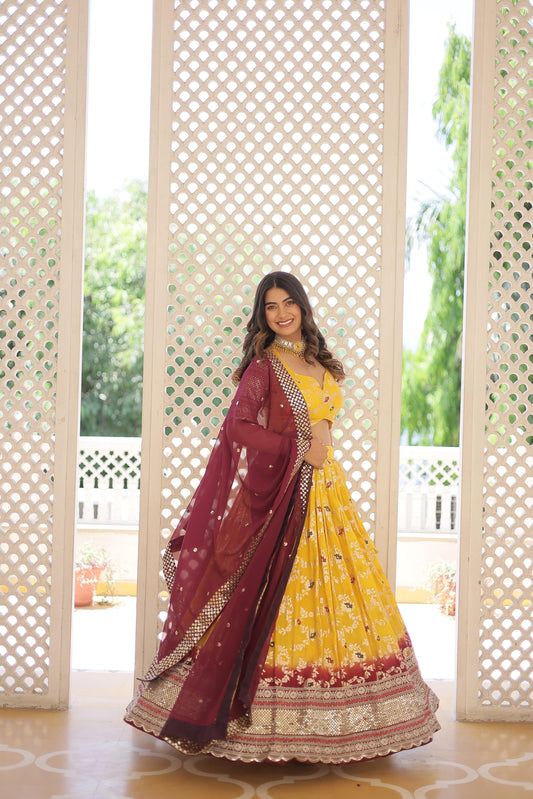 Traditional Wear Sequence Work Yellow  Lehenga Choli