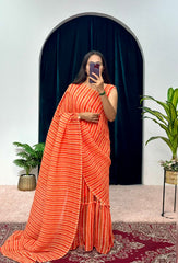 Lovely Luxuriant Digital Print Orange Color Gown