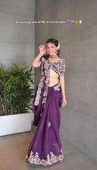 Ceremony Wear Purple Color Sequence Work Saree