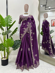 Ceremony Wear Purple Color Sequence Work Saree