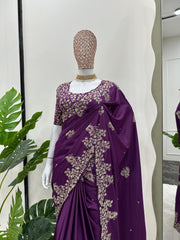 Ceremony Wear Purple Color Sequence Work Saree