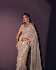 Stunning Sequence Work Beige Color Saree