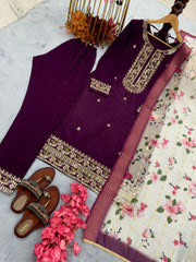 Lovely Purple Color Sequence Work Chinon Silk Salwar Suit