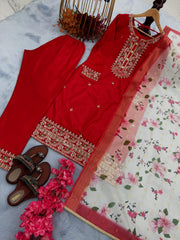 Lovely Red Color Sequence Work Chinon Silk Salwar Suit