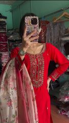 Lovely Red Color Sequence Work Chinon Silk Salwar Suit