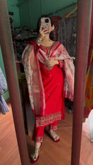 Lovely Red Color Sequence Work Chinon Silk Salwar Suit