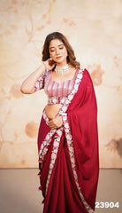 New launching Red Color Satin Saree With Work Blouse