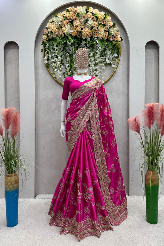 Ravishing Sequence Work Pink Color Saree