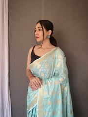 Flattering Aqua Blue Color Soft Silk Saree