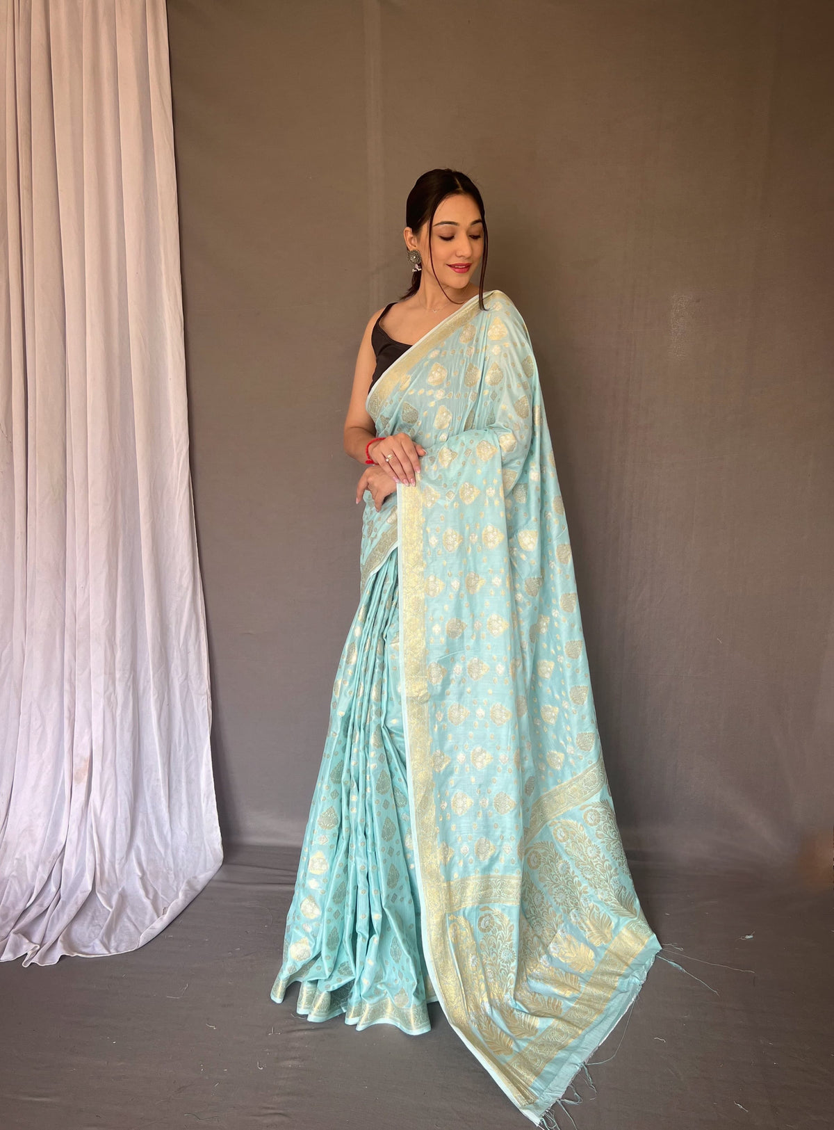 Flattering Aqua Blue Color Soft Silk Saree