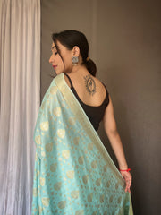 Flattering Aqua Blue Color Soft Silk Saree