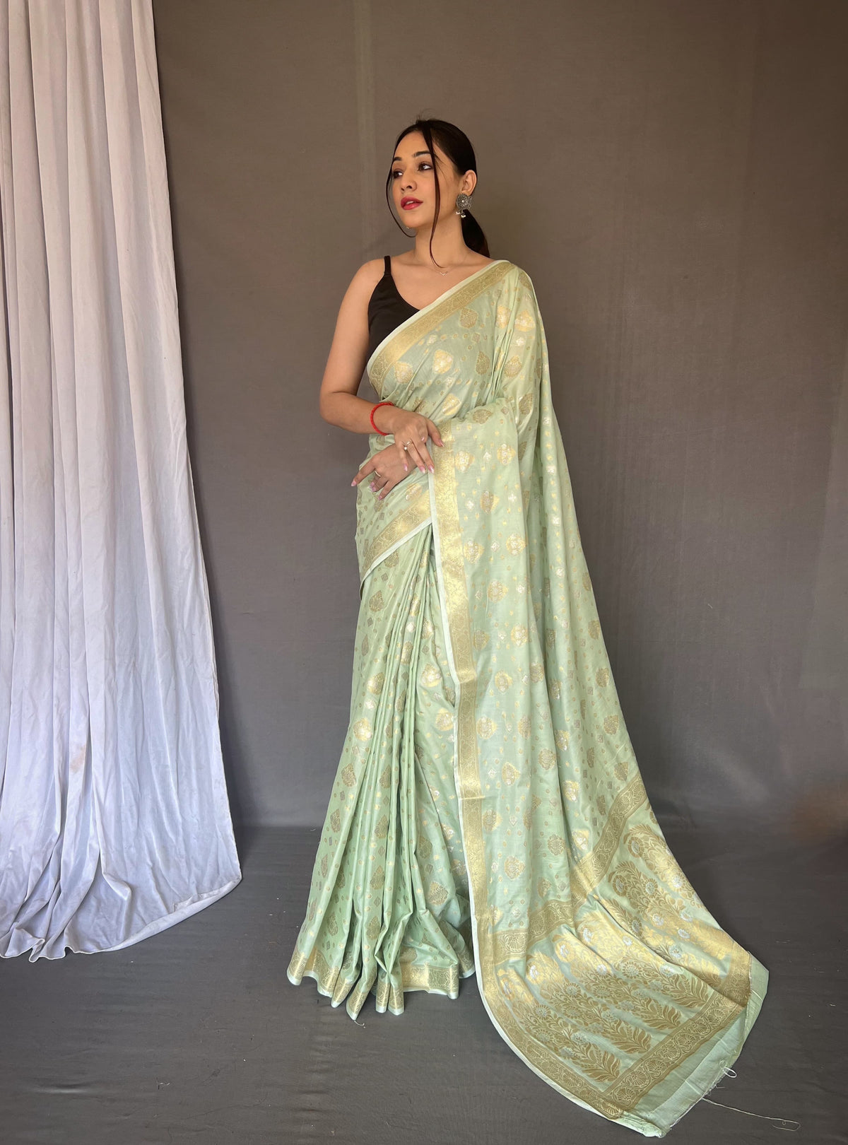 Flattering Pista Color Soft Silk Saree