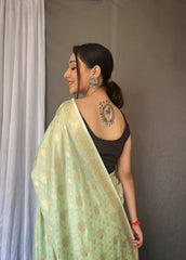 Flattering Pista Color Soft Silk Saree