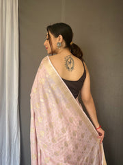 Flattering Light Pink Color Soft Silk Saree