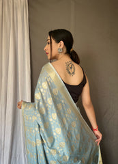 Flattering Sky Blue Color Soft Silk Saree