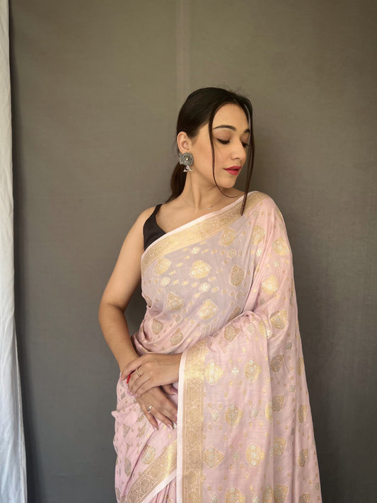 Flattering Light Pink Color Soft Silk Saree