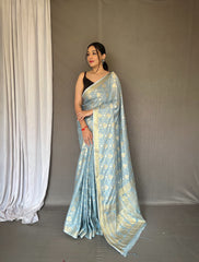 Flattering Sky Blue Color Soft Silk Saree