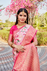 Shining Kanjivaram Soft Silk Pink Color Saree