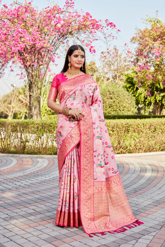 Shining Kanjivaram Soft Silk Pink Color Saree