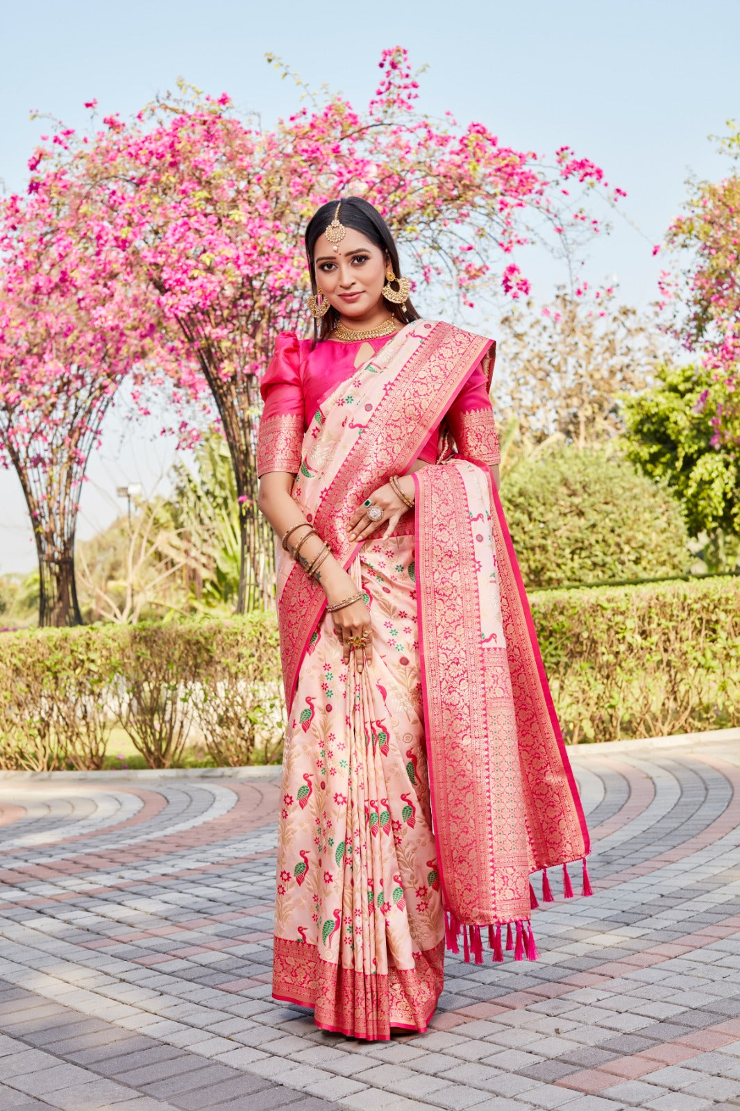 Shining Kanjivaram Soft Silk Peach Color Saree