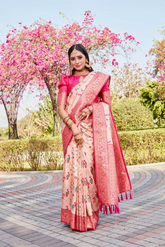 Shining Kanjivaram Soft Silk Peach Color Saree