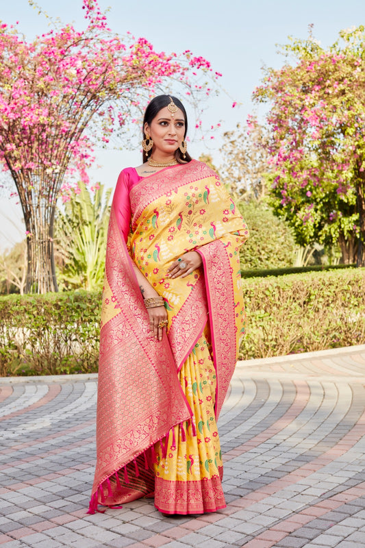 Shining Kanjivaram Soft Silk Yellow Color Saree