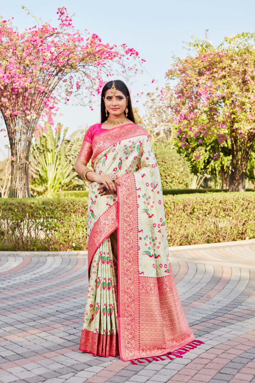 Shining Kanjivaram Soft Silk Pista Color Saree