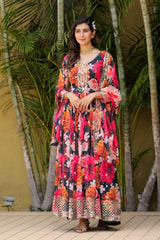 Innovative Flower Print Multi Color Long Anarkali Suit