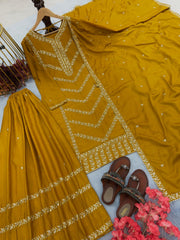 Embellished Yellow color Embroidery Sequence Work Sharara Suit