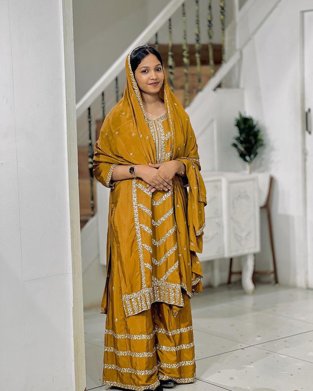 Embellished Yellow color Embroidery Sequence Work Sharara Suit