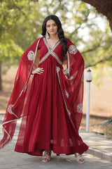 Wonderful Sequence Work Maroon Color Gown With Dupatta