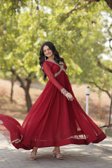 Wonderful Sequence Work Maroon Color Gown With Dupatta