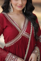 Wonderful Sequence Work Maroon Color Gown With Dupatta