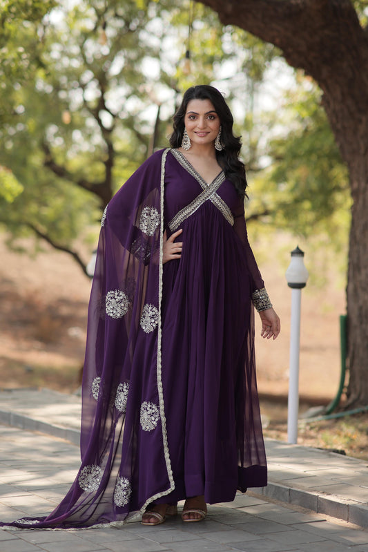 Wonderful Sequence Work Maroon Color Gown With Dupatta