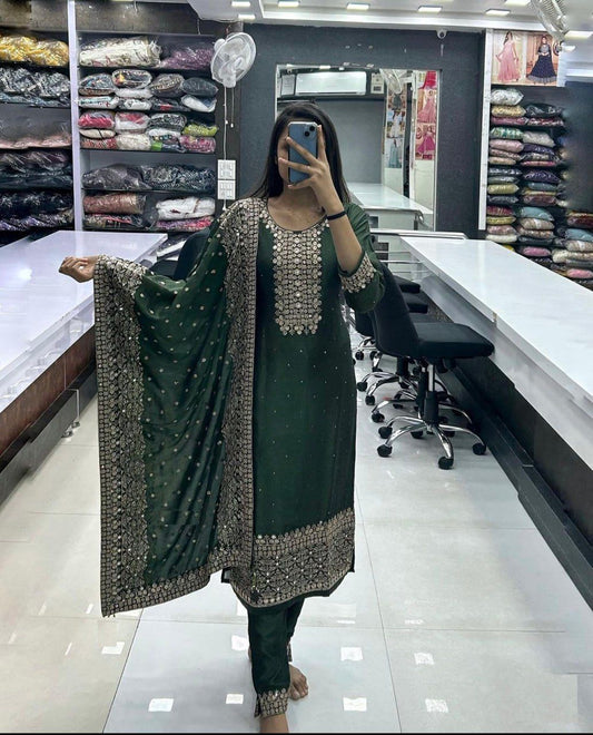 Stylish Green Sequence Work Salwar Suit